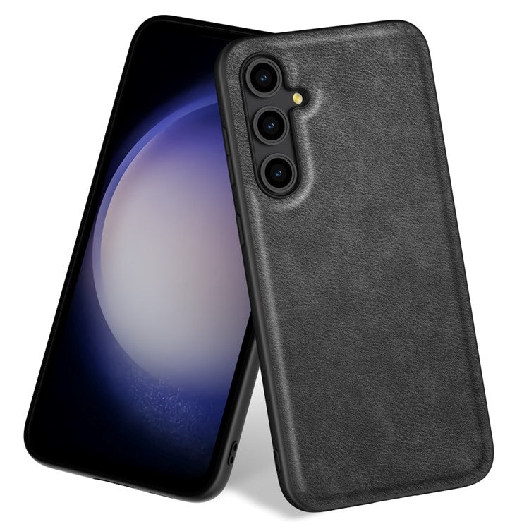 For Samsung Galaxy M55 5G / C55 5G / F55 5G Shockproof Case Retro Leather Covered Hybrid Phone Shell - Black
