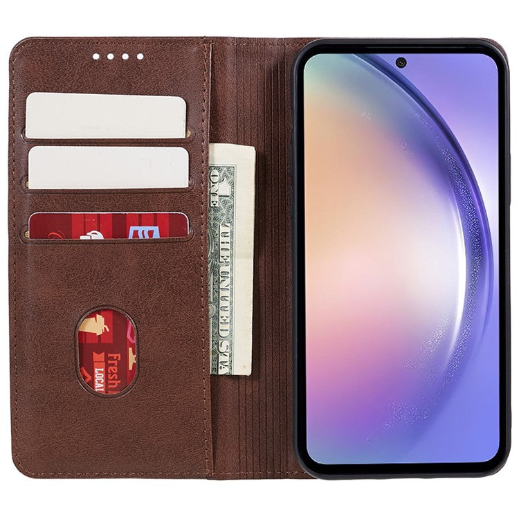 For Samsung Galaxy M55 5G / C55 5G / F55 5G Case Calf Texture PU Leather Wallet Business Phone Cover - Brown