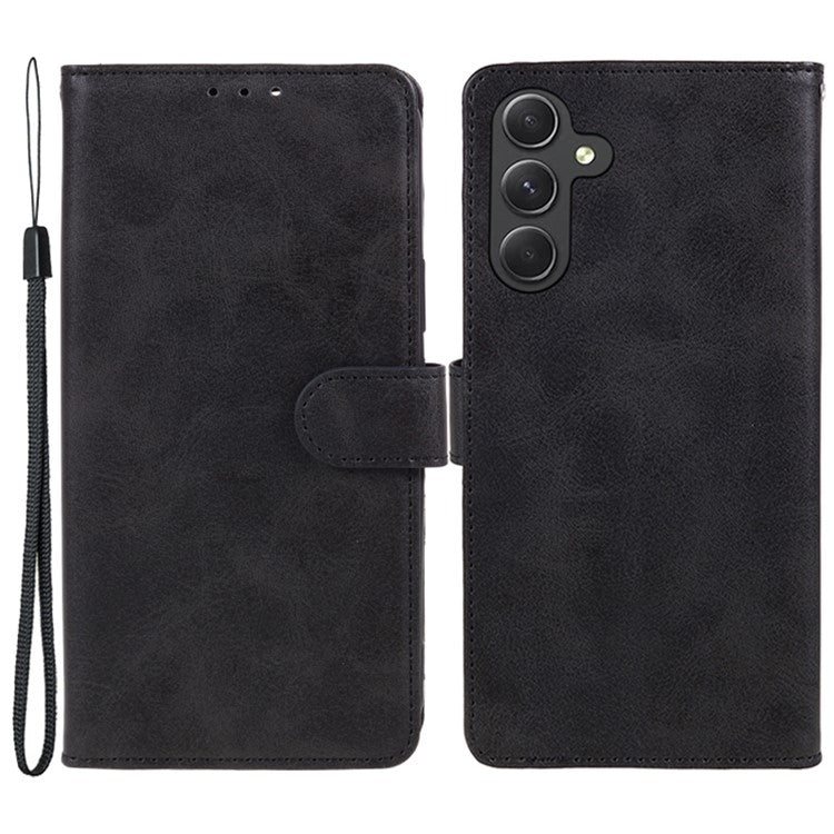 For Samsung Galaxy M55 5G / C55 5G / F55 5G Case Calf Texture Magnetic Clasp Leather Wallet Phone Cover - Black