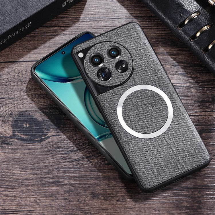 For OnePlus 12 5G Magnetic Case TPU+Cloth Scratch Resistant Phone Cover - Cyan
