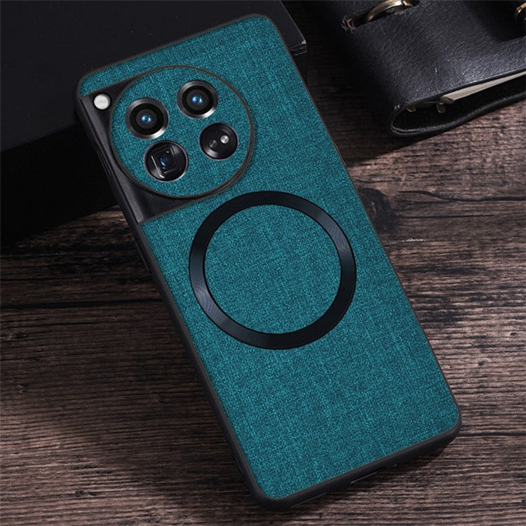 For OnePlus 12 5G Magnetic Case TPU+Cloth Scratch Resistant Phone Cover - Green
