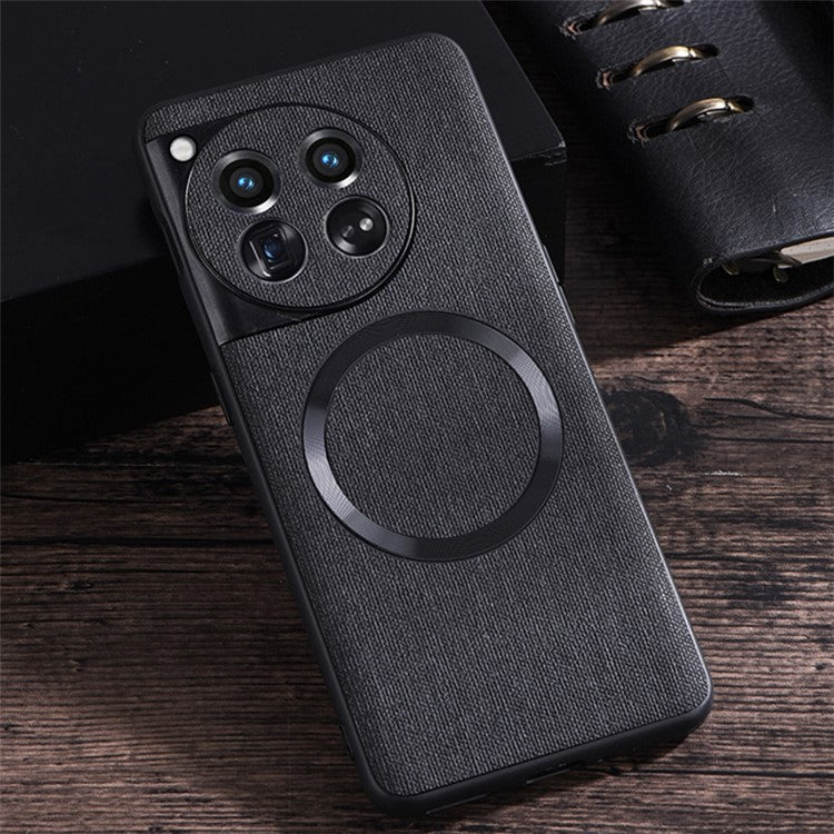 For OnePlus 12 5G Magnetic Case TPU+Cloth Scratch Resistant Phone Cover - Black