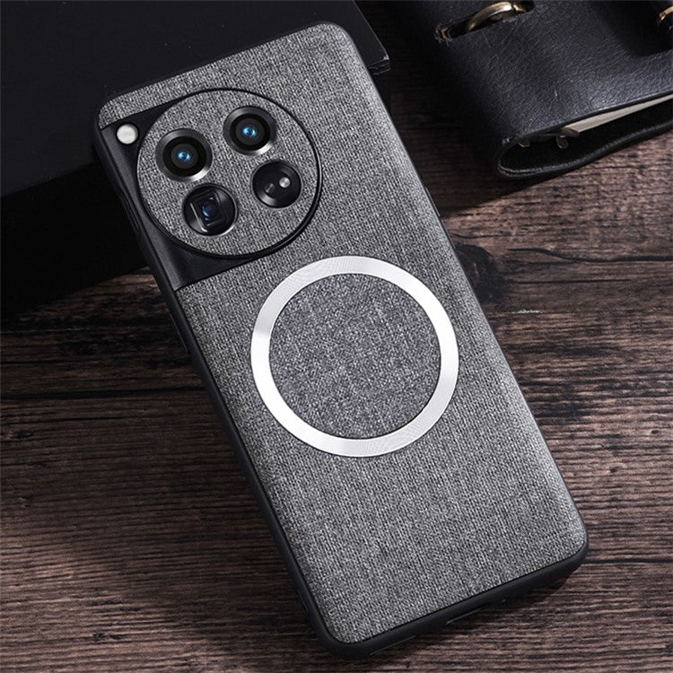 For OnePlus 12 5G Magnetic Case TPU+Cloth Scratch Resistant Phone Cover - Grey