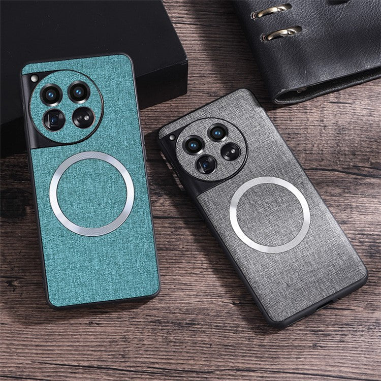 For OnePlus 12 5G Magnetic Case TPU+Cloth Scratch Resistant Phone Cover - Grey