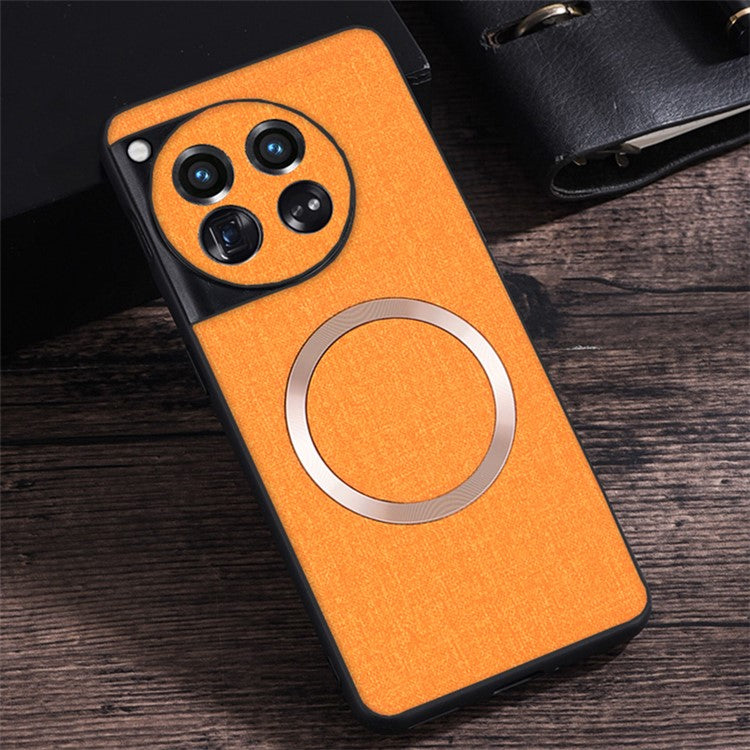 For OnePlus 12 5G Magnetic Case TPU+Cloth Scratch Resistant Phone Cover - Orange