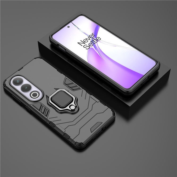 For OnePlus Ace 3V 5G Case PC+TPU Bump Proof Shell with Ring Kickstand - Black