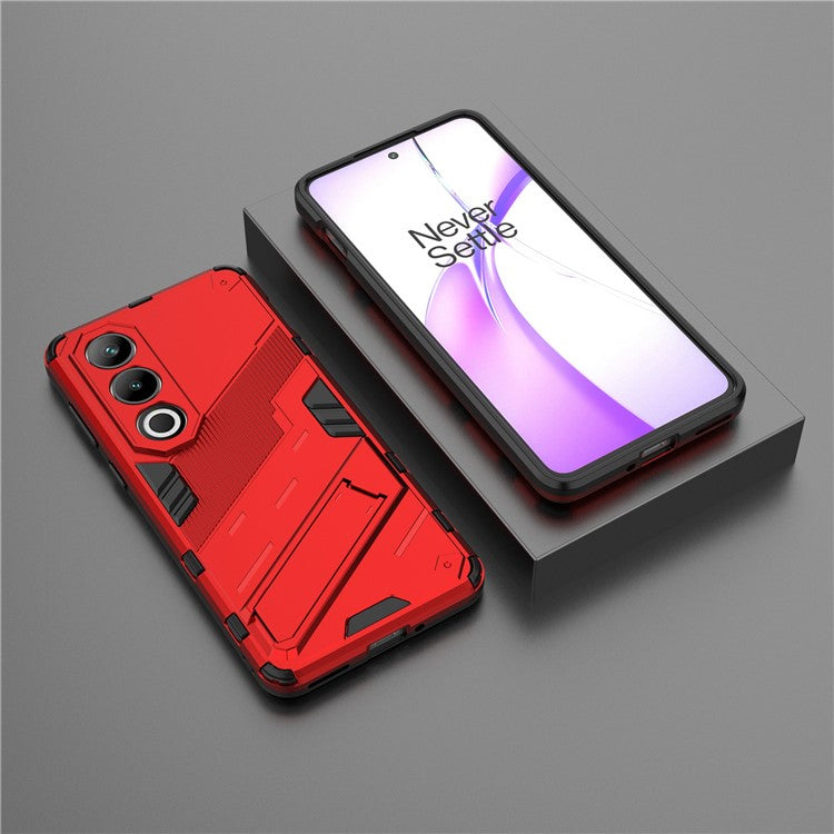 For OnePlus Ace 3V 5G PC+TPU Case Folding Kickstand Hybrid Phone Cover - Red