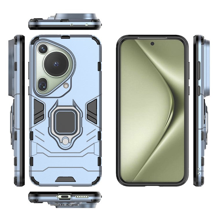 For Huawei Pura 70 Ultra Case Ring Kickstand Drop-proof PC+TPU Shell - Blue