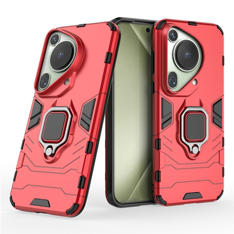 For Huawei Pura 70 Ultra Case Ring Kickstand Drop-proof PC+TPU Shell - Red