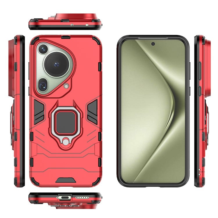 For Huawei Pura 70 Ultra Case Ring Kickstand Drop-proof PC+TPU Shell - Red