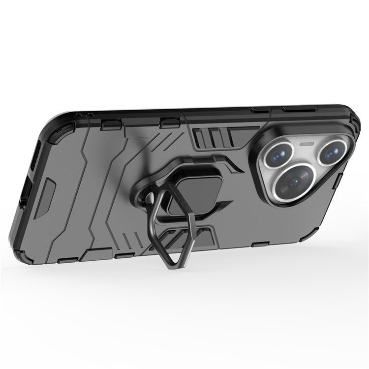 For Huawei Pura 70 Case Slim-Fit PC+TPU Ring Holder Kickstand Protective Cover - Black