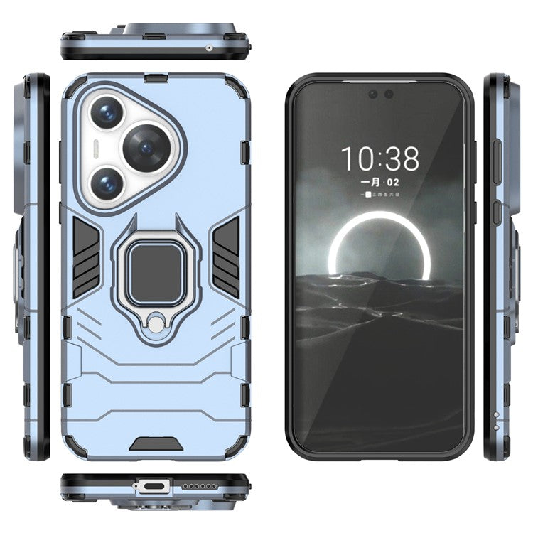 For Huawei Pura 70 Case Slim-Fit PC+TPU Ring Holder Kickstand Protective Cover - Blue