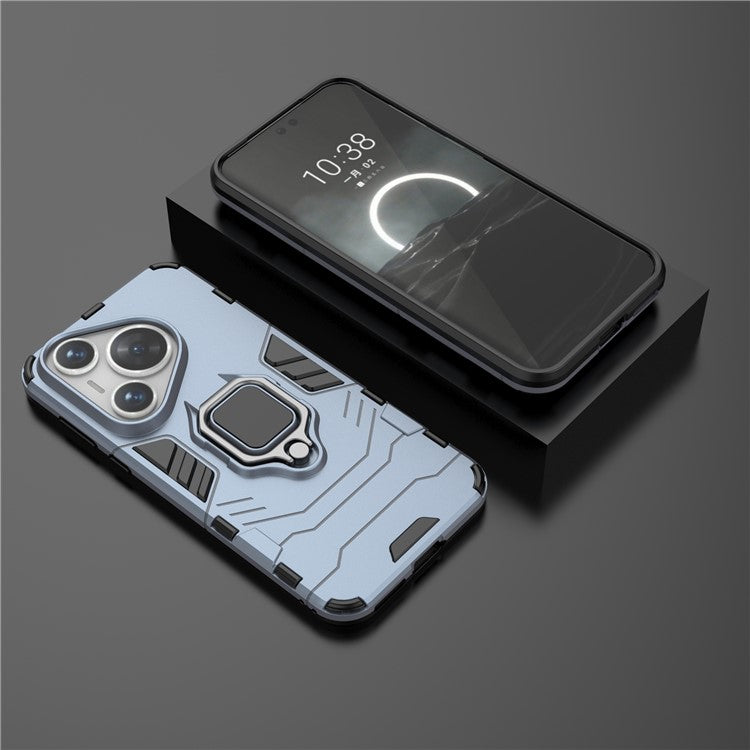 For Huawei Pura 70 Case Slim-Fit PC+TPU Ring Holder Kickstand Protective Cover - Blue
