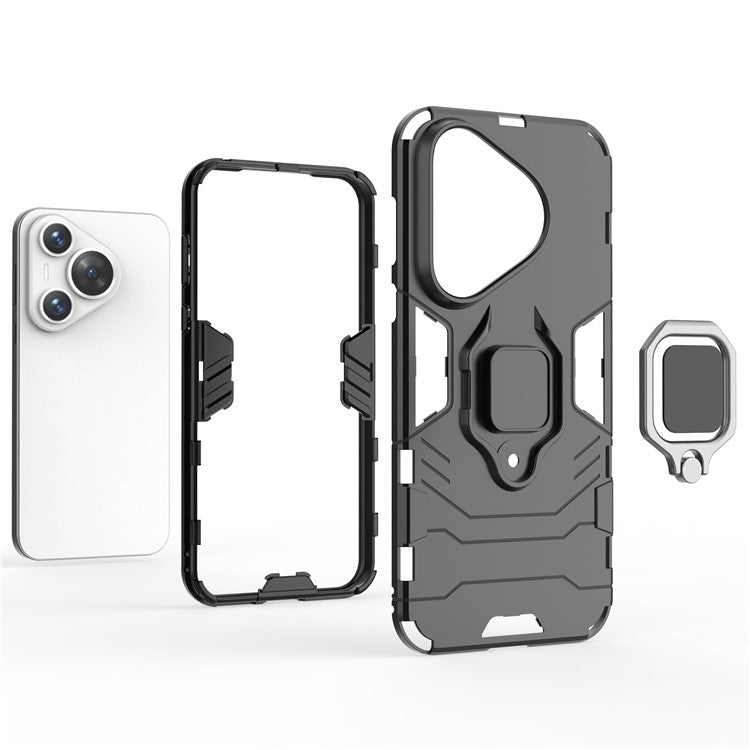 For Huawei Pura 70 Case Slim-Fit PC+TPU Ring Holder Kickstand Protective Cover - Blue