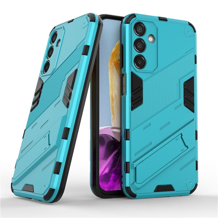 For Samsung Galaxy M15 5G Case PC+TPU Drop-proof Phone Cover with Folding Kickstand - Baby Blue
