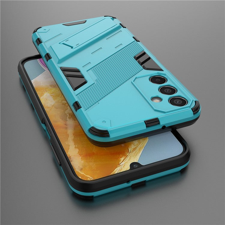 For Samsung Galaxy M15 5G Case PC+TPU Drop-proof Phone Cover with Folding Kickstand - Baby Blue