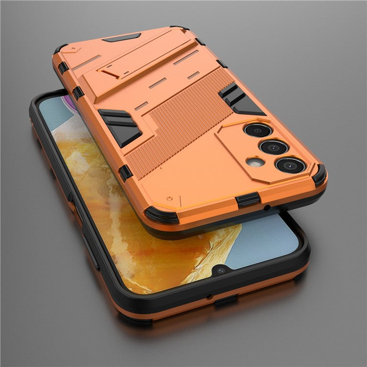 For Samsung Galaxy M15 5G Case PC+TPU Drop-proof Phone Cover with Folding Kickstand - Orange