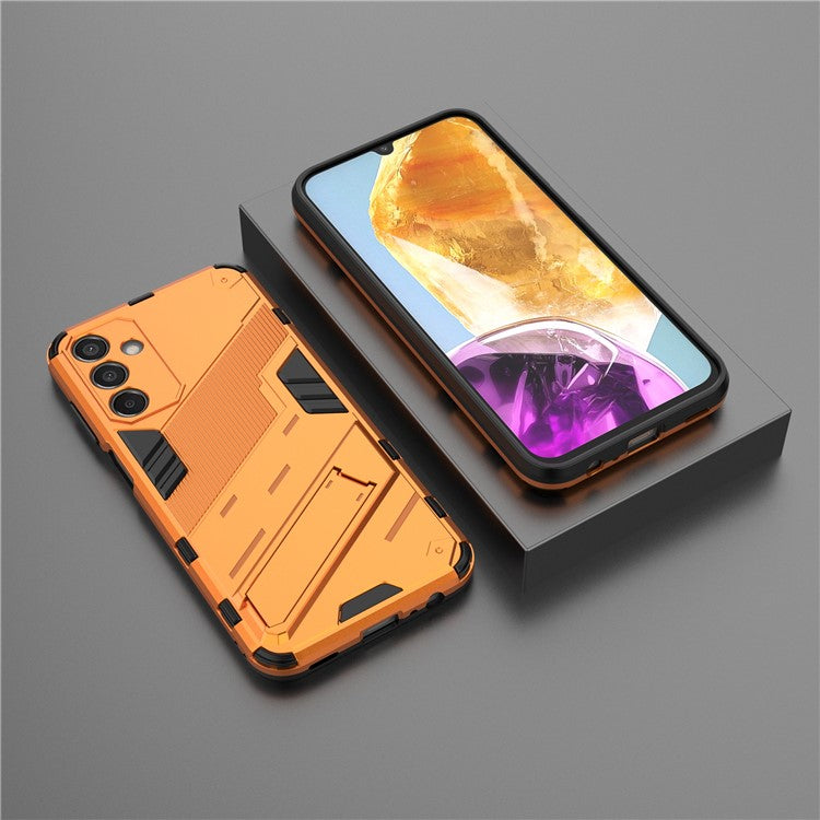 For Samsung Galaxy M15 5G Case PC+TPU Drop-proof Phone Cover with Folding Kickstand - Orange