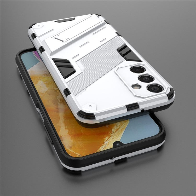 For Samsung Galaxy M15 5G Case PC+TPU Drop-proof Phone Cover with Folding Kickstand - White