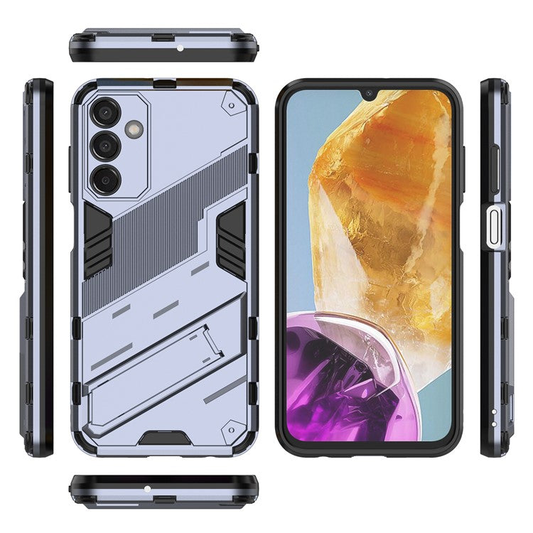 For Samsung Galaxy M15 5G Case PC+TPU Drop-Proof Phone Cover with Folding Kickstand - Grey
