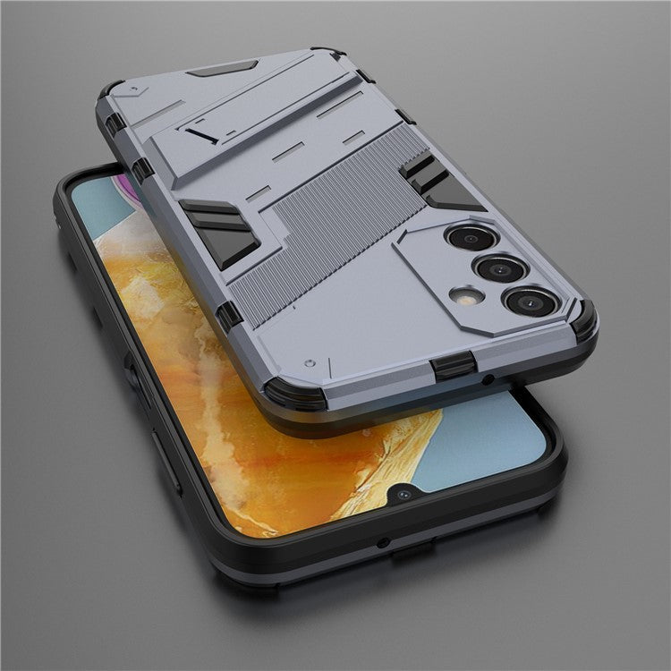 For Samsung Galaxy M15 5G Case PC+TPU Drop-Proof Phone Cover with Folding Kickstand - Grey
