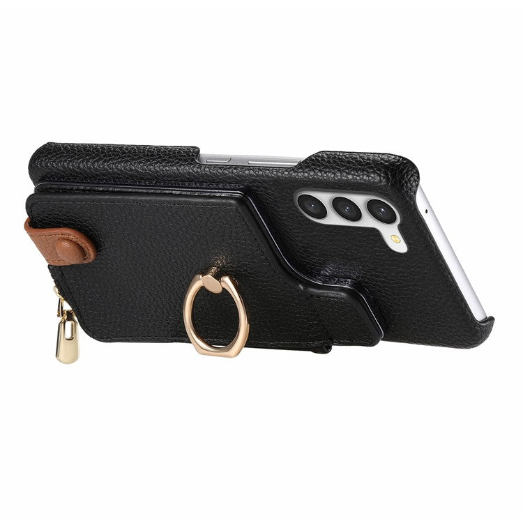 Y3 For Samsung Galaxy S23 Case Zipper RFID Blocking Ring Kickstand Phone Back Cover - Black