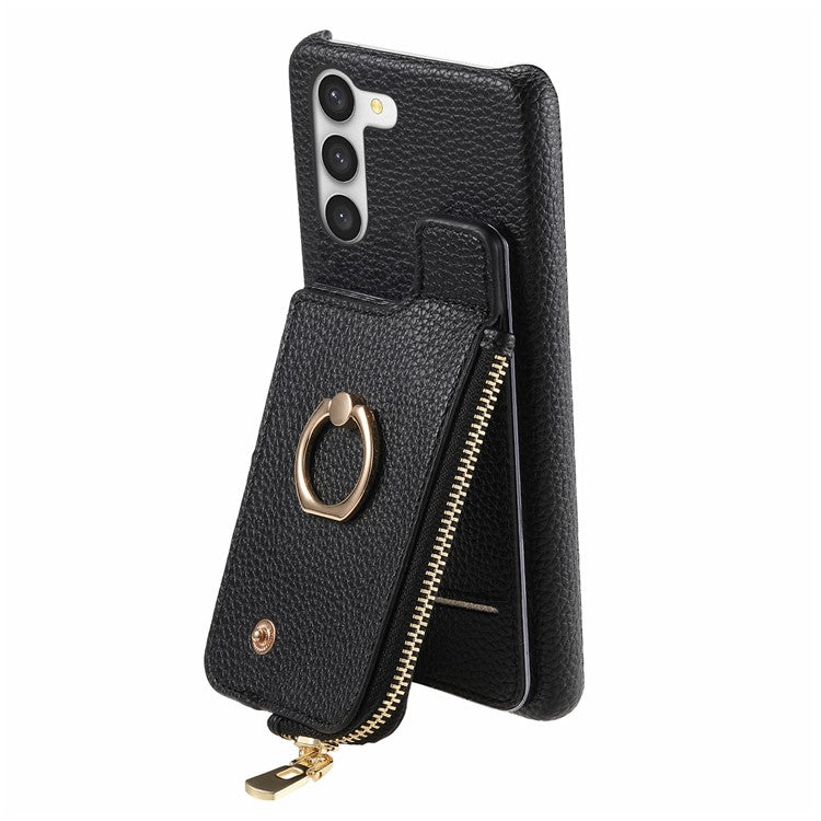 Y3 For Samsung Galaxy S23 Case Zipper RFID Blocking Ring Kickstand Phone Back Cover - Black