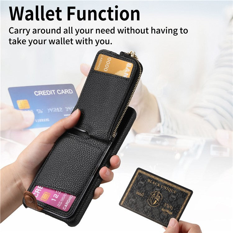 Y3 For Samsung Galaxy S23 Case Zipper RFID Blocking Ring Kickstand Phone Back Cover - Black