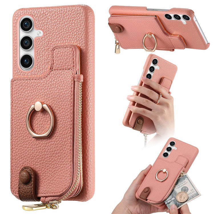 Y3 for Samsung Galaxy S23 FE Case Zipper Wallet Ring Kickstand Back Shell - Pink