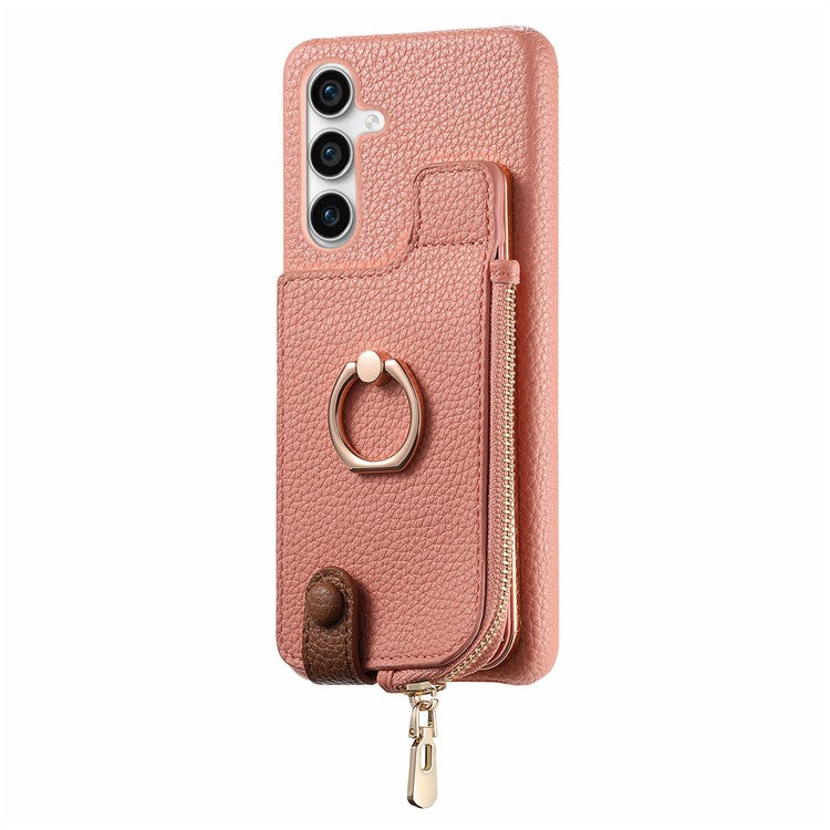 Y3 for Samsung Galaxy S23 FE Case Zipper Wallet Ring Kickstand Back Shell - Pink
