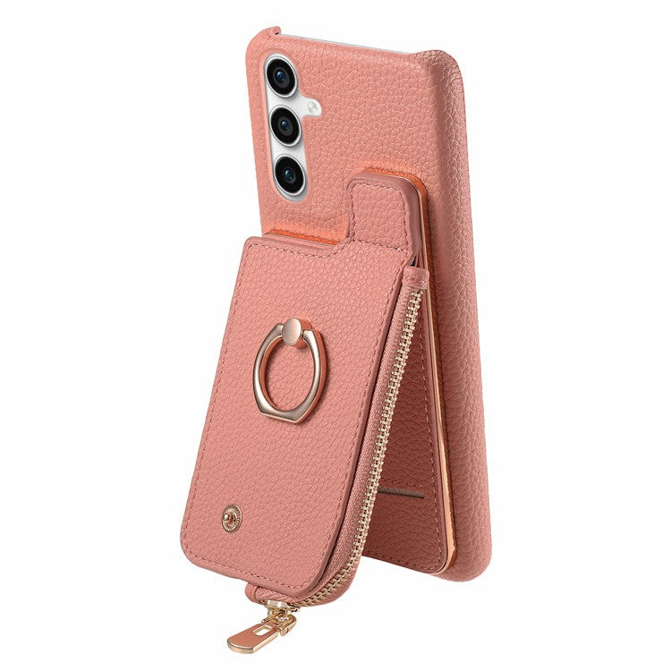 Y3 for Samsung Galaxy S23 FE Case Zipper Wallet Ring Kickstand Back Shell - Pink