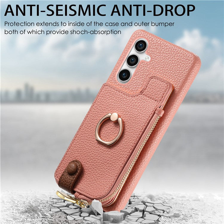 Y3 for Samsung Galaxy S23 FE Case Zipper Wallet Ring Kickstand Back Shell - Pink