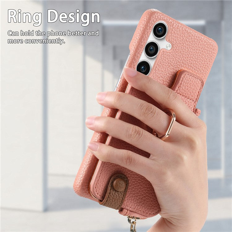 Y3 for Samsung Galaxy S23 FE Case Zipper Wallet Ring Kickstand Back Shell - Pink