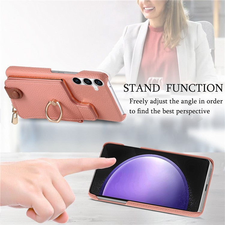 Y3 for Samsung Galaxy S23 FE Case Zipper Wallet Ring Kickstand Back Shell - Pink