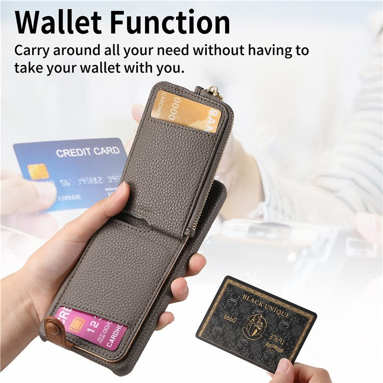 Y3 for Samsung Galaxy A54 5G Leather+TPU Anti-drop Case Kickstand Phone Cover with Zipper Pocket - Grey