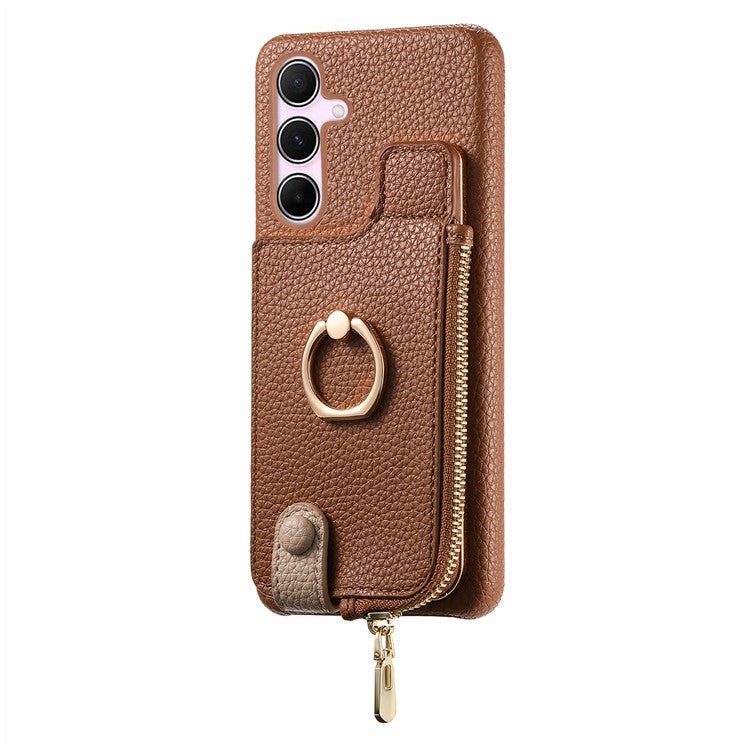 Y3 for Samsung Galaxy A55 5G Case RFID Blocking Phone Wallet Cover Supports Magnetic Car Holder - Brown