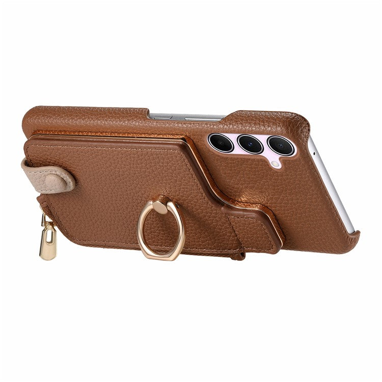 Y3 for Samsung Galaxy A55 5G Case RFID Blocking Phone Wallet Cover Supports Magnetic Car Holder - Brown