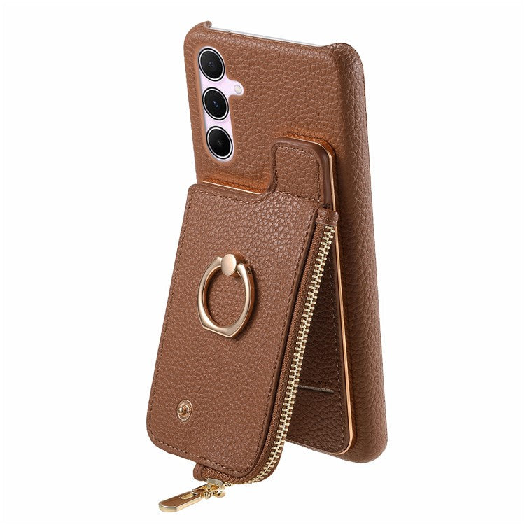 Y3 for Samsung Galaxy A55 5G Case RFID Blocking Phone Wallet Cover Supports Magnetic Car Holder - Brown