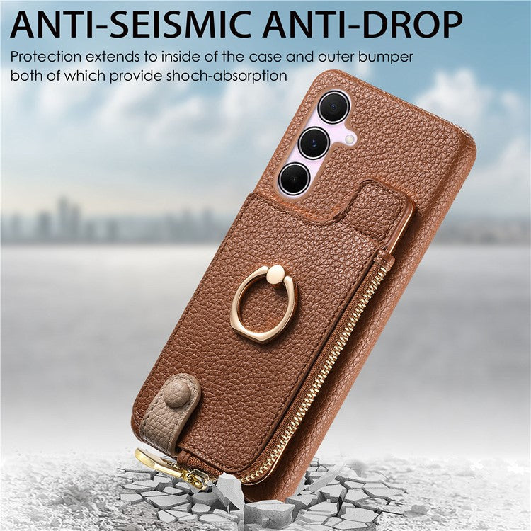 Y3 for Samsung Galaxy A55 5G Case RFID Blocking Phone Wallet Cover Supports Magnetic Car Holder - Brown