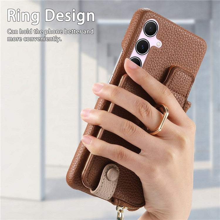 Y3 for Samsung Galaxy A55 5G Case RFID Blocking Phone Wallet Cover Supports Magnetic Car Holder - Brown