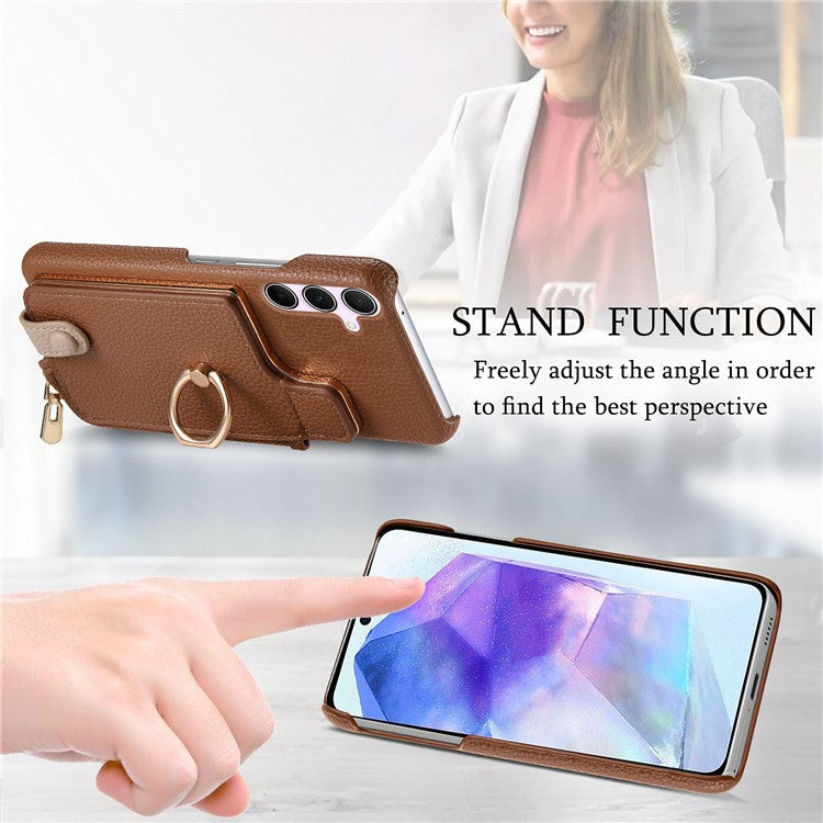 Y3 for Samsung Galaxy A55 5G Case RFID Blocking Phone Wallet Cover Supports Magnetic Car Holder - Brown