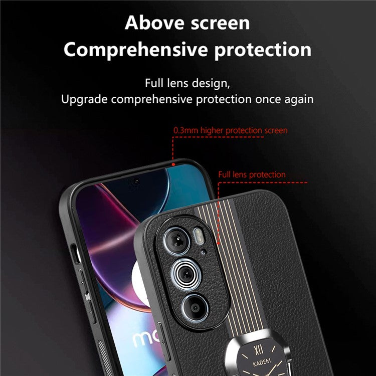 KADEM For Motorola Edge 30 Pro (Motorola Edge+ (2022)) Cover PU+TPU+Acrylic Kickstand Phone Case - Black