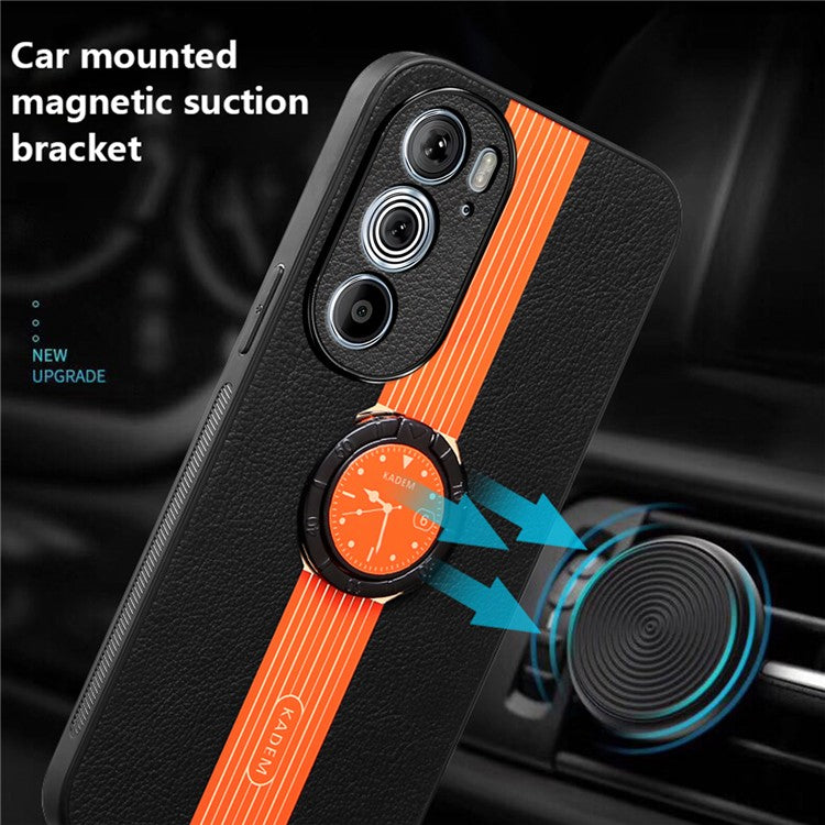 KADEM Phone Case for Motorola Edge 30 Pro (Motorola Edge+ (2022)) Leather Coated Acrylic+TPU Cover with Ring Kickstand - Orange
