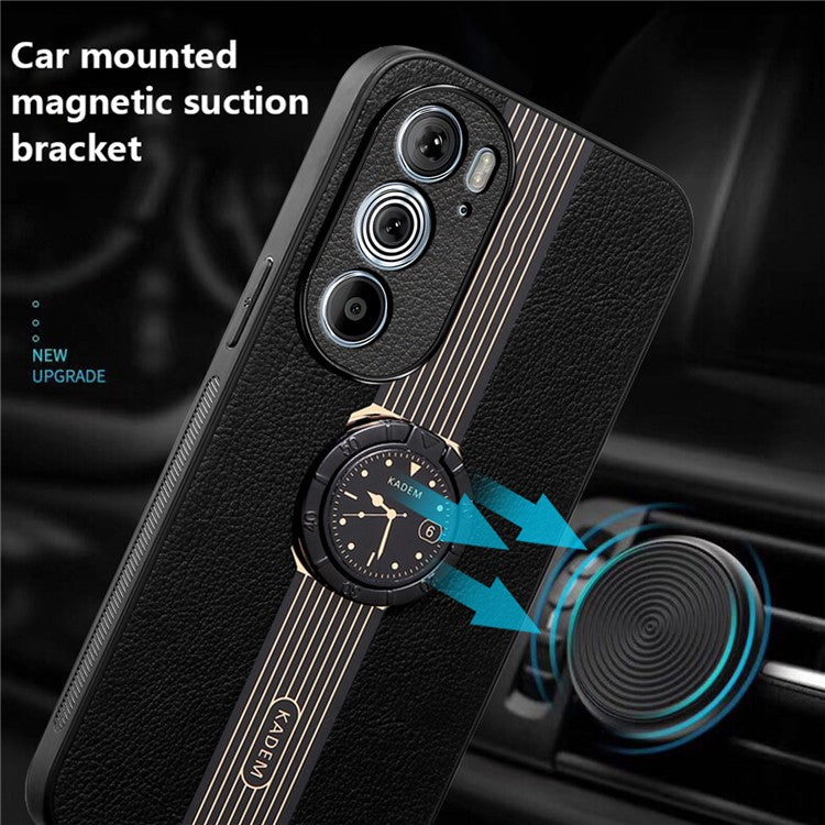 KADEM Phone Case for Motorola Edge 30 Pro (Motorola Edge+ (2022)) Leather Coated Acrylic+TPU Cover with Ring Kickstand - Black