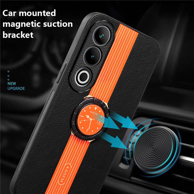 KADEM For OnePlus Ace 3V 5G Case Leather+Acrylic+TPU Phone Cover Support Magnetic Car Holder - Orange
