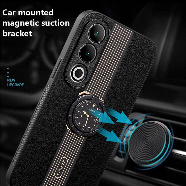 KADEM For OnePlus Ace 3V 5G Case Leather+Acrylic+TPU Phone Cover Support Magnetic Car Holder - Black