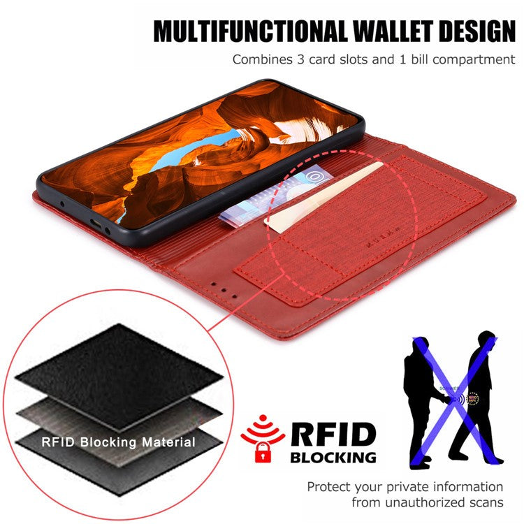 MUXMA MX109 For OnePlus 12 5G RFID Blocking Folio Flip Phone Case Stand Cover - Red