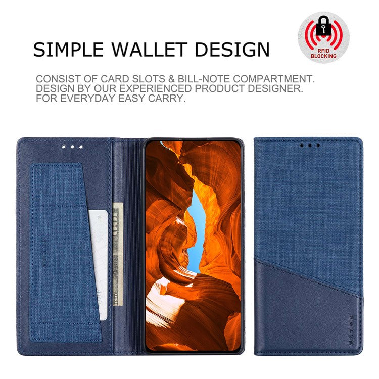 MUXMA MX109 For OnePlus 12 5G RFID Blocking Folio Flip Phone Case Stand Cover - Blue