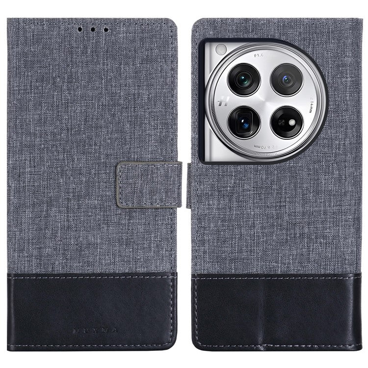 MUXMA MX102 For OnePlus 12 5G Case Magnetic Clasp Canvas+Leather+TPU Phone Wallet Cover - Black