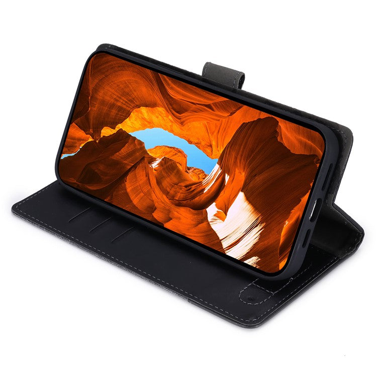 MUXMA MX102 For OnePlus 12 5G Case Magnetic Clasp Canvas+Leather+TPU Phone Wallet Cover - Black